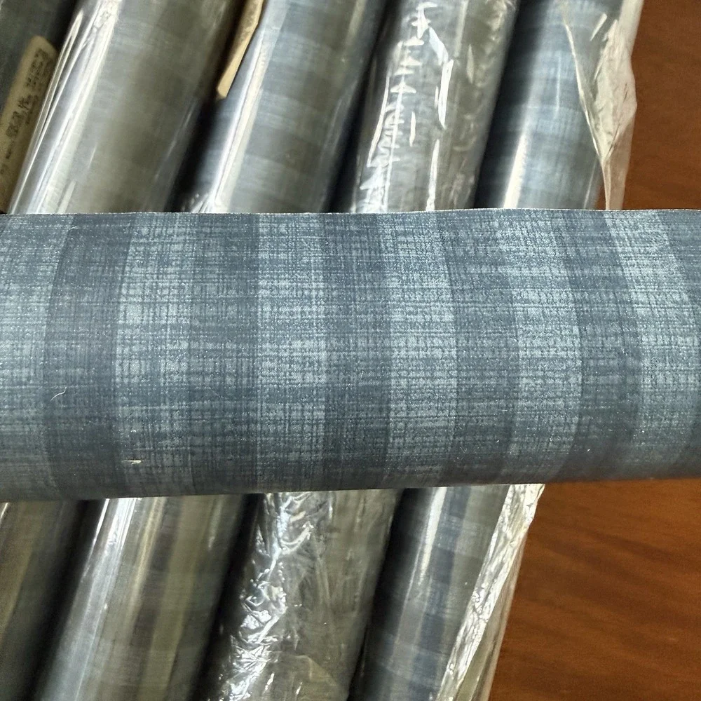 6 Rolls Vintage Brewster Blue Chambray Stripe Wallpaper BW-103-06 NOS Prepasted